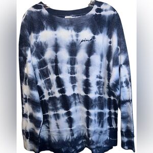 PINK Victoria's Secret Tie Dye Sweatshirt Crew Neck Oversize Light Fleece Blue M